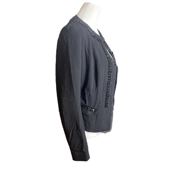 DKNY Embellished Black Lace Trim Wool Blend Blazer Jacket Women's Size 2 Event - Picture 5 of 16